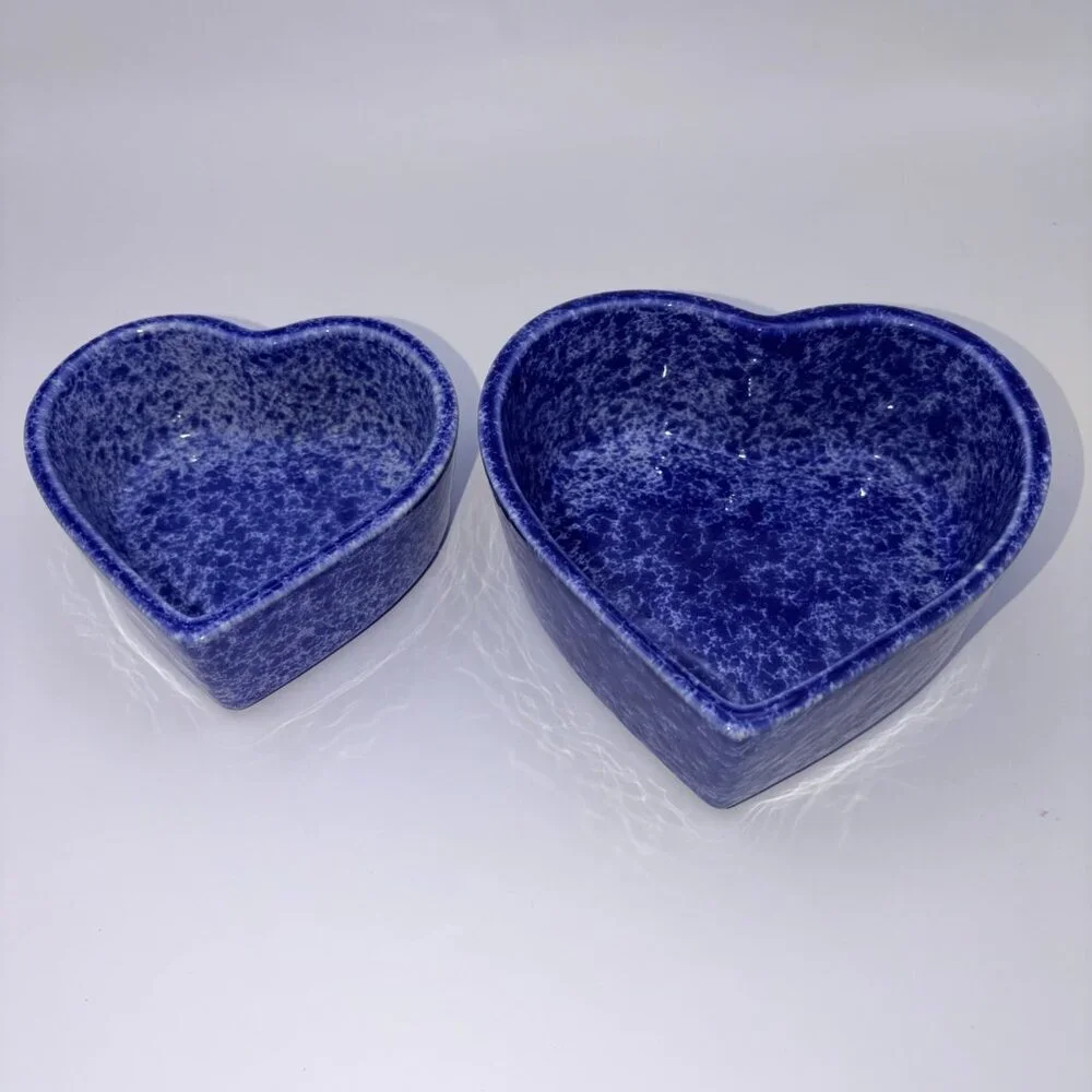 Cache Stoneware Blue Heart Bowls | Made in Portugal | Set of 2